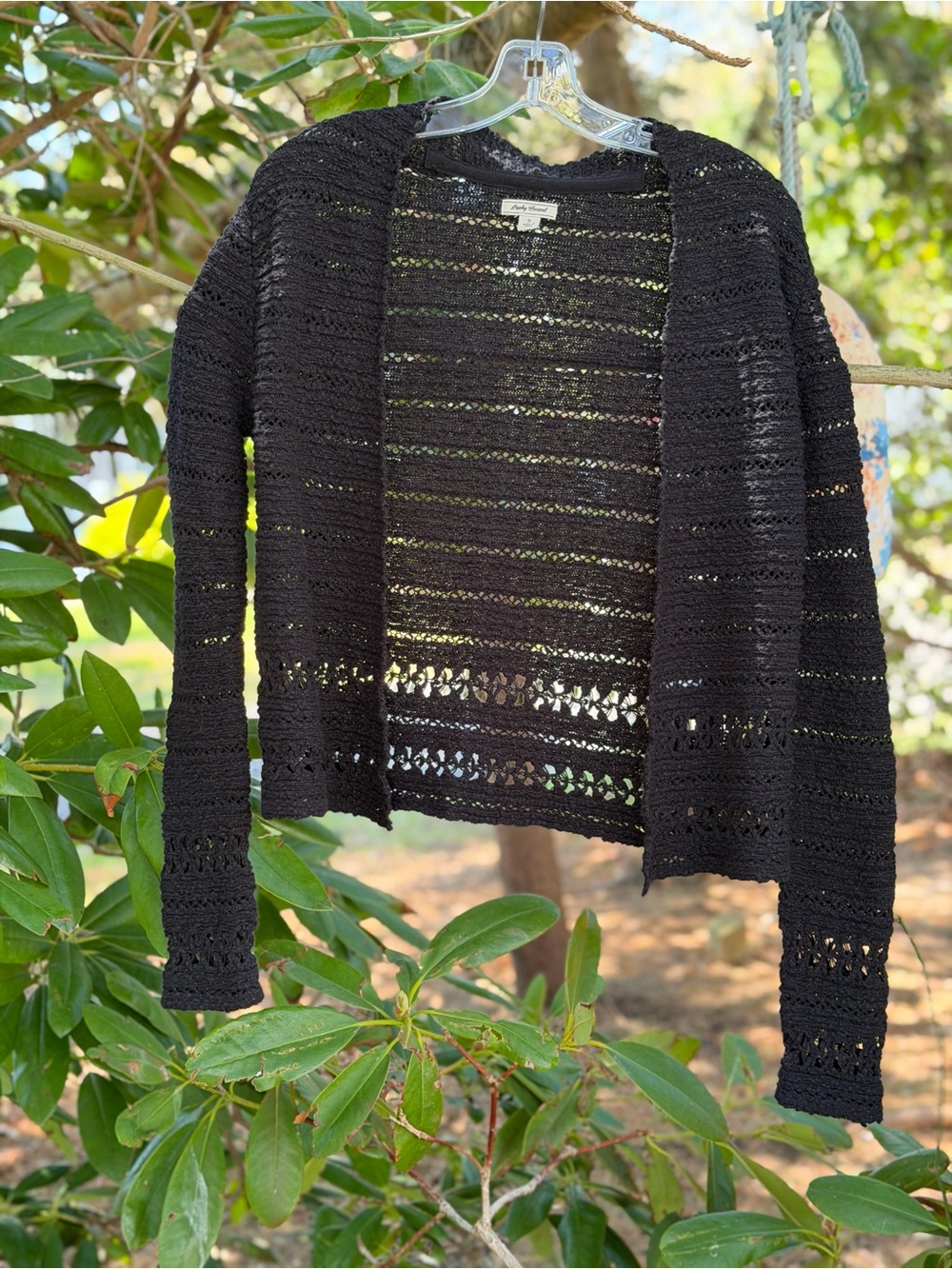 Lucky Brand Black Open Weave Cardigan- Light Knit- Small